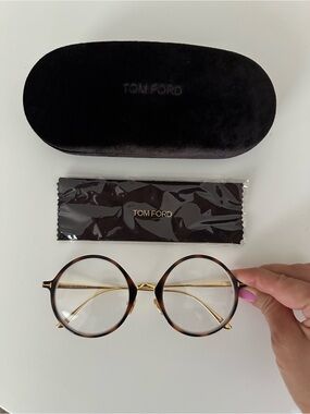 Tom Ford TF5703-B Tortoise + Gold Round Prescription EyeGlasses - Authentic